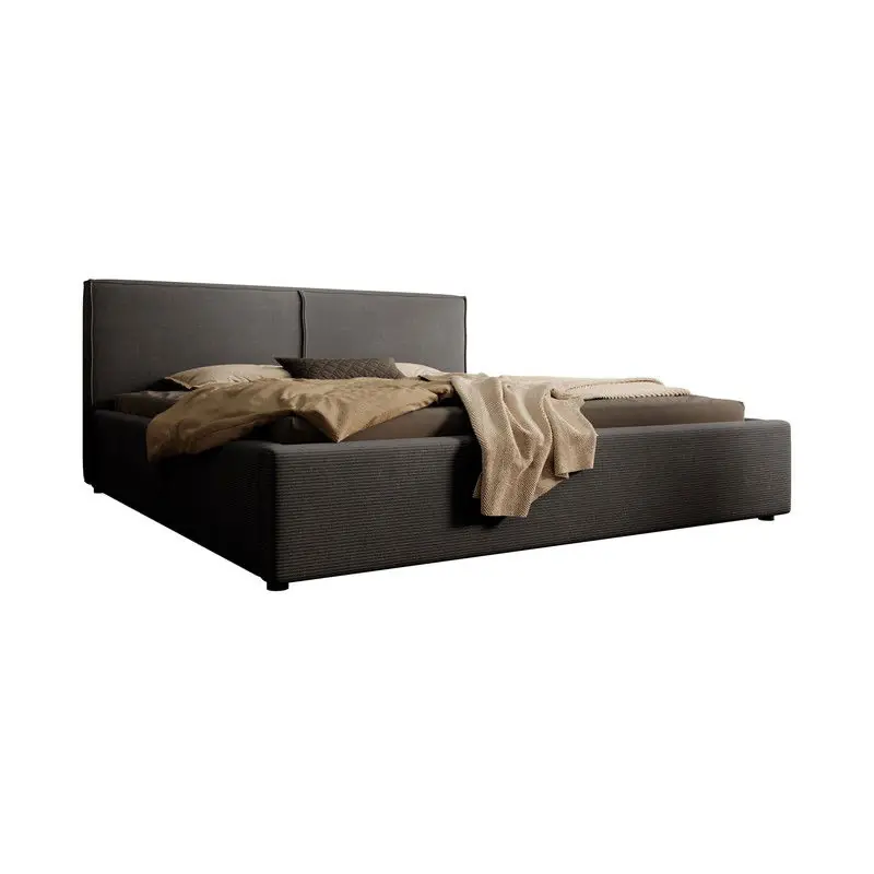 Ambachtelijk Meubella - Tweepersoonsbed Infinity - Zwart ribstof - 180x200 cm