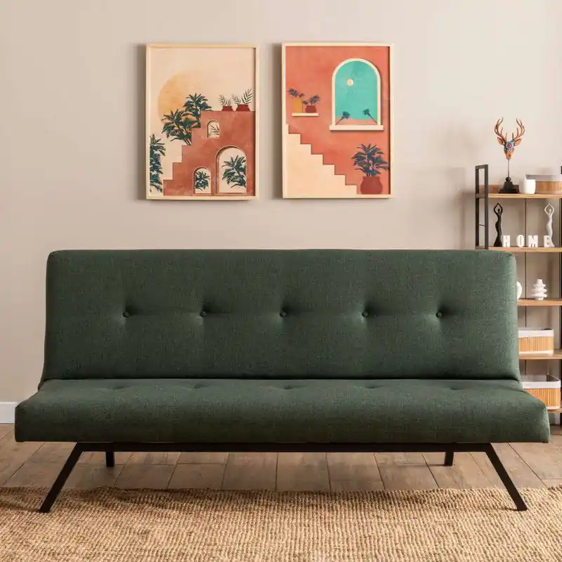 Flitsaanbieding 3-Zits Slaapbank Zoly Groen Stof - 180 cm - Zonder armleuningen - Gecapitonneerd