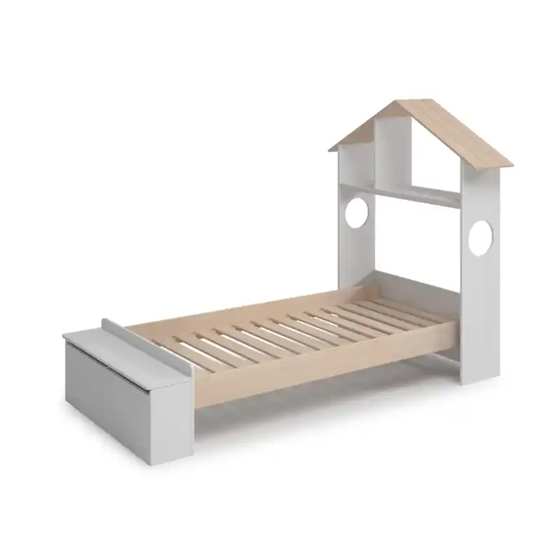 Lit 90x190 cm met een hoofdbord in de vorm van een huis en planken - AMAYA Plaats Bestelling