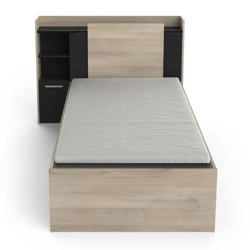 Bed van 90x190/200 cm met 1 lade en 1 vak - L124,5 cm Modern