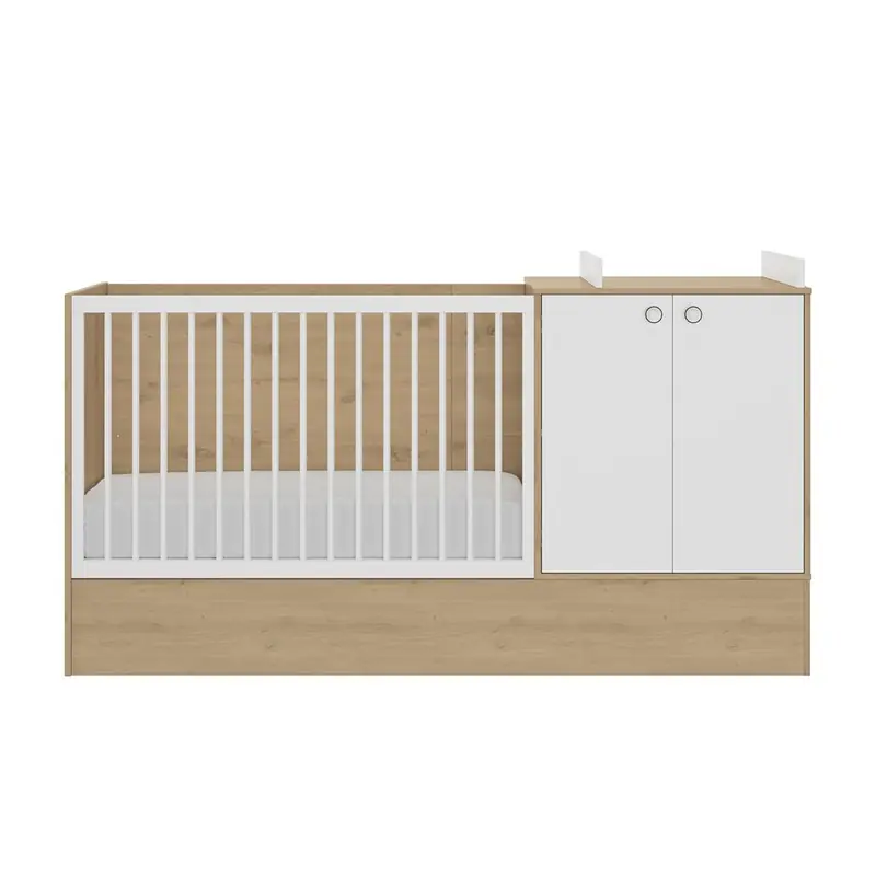 Dagaanbieding Meegroeibed in eikenhouten en witte ambachtelijke decoratie Arthur van 60x120 tot 90x190 cm