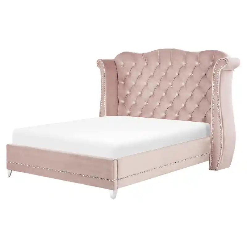 AYETTE  - Tweepersoonsbed - Pastelroze - 180 x 200 cm - Fluweel Op = Op