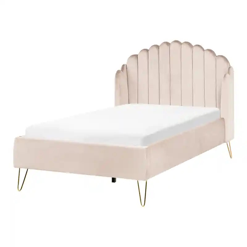 AMBILLOU - Tweepersoonsbed - Lichtbeige - 120 x 200 cm - Polyester Bestel Nu