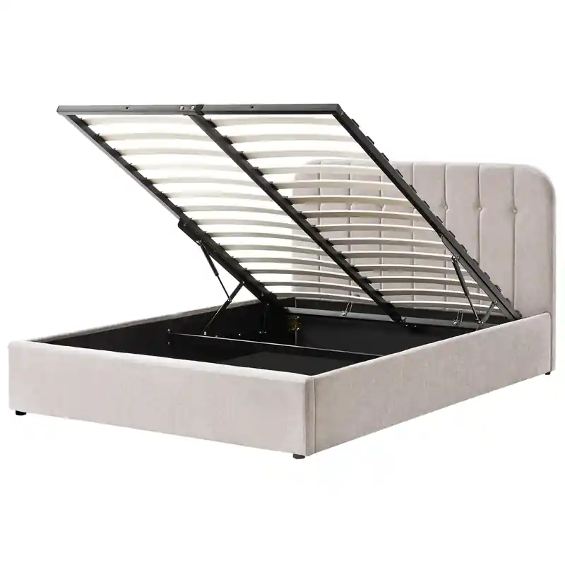 Authentiek CHALLANS - Bed met opbergruimte - Beige - 160 x 200 cm - Polyester