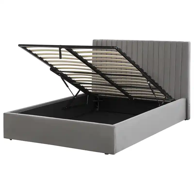 VION - Bed met opbergruimte - Grijs - 140 x 200 cm - Fluweel Direct Beschikbaar