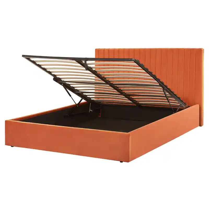VION - Bed met opbergruimte - Oranje - 160 x 200 cm - Fluweel Op = Op