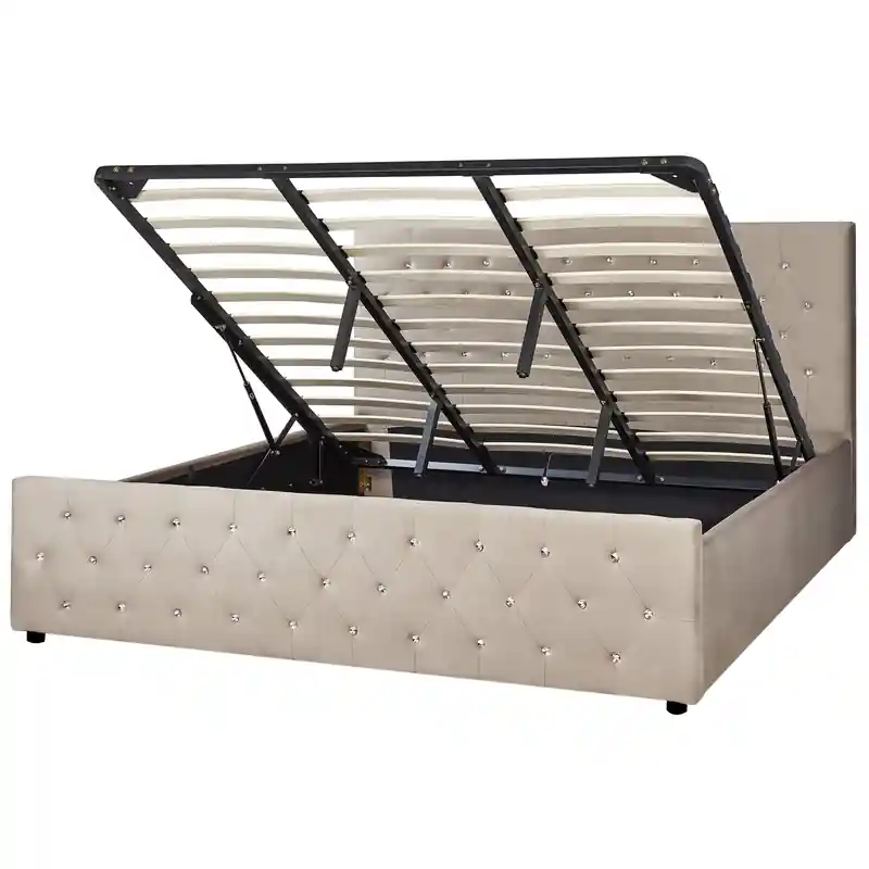 AMIENS - Bed met opbergruimte - Taupe - 180 x 200 cm - Fluweel Dagaanbieding