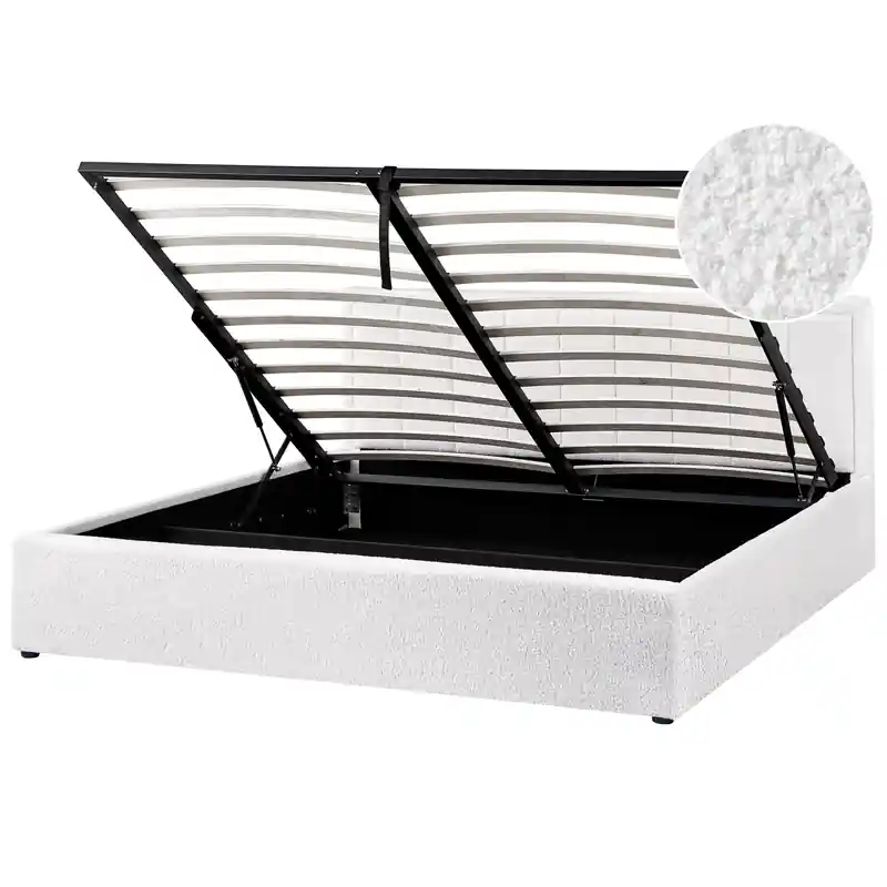 Weekendaanbieding MONTLAUR - Bed met opbergruimte - Wit - 180 x 200 cm - Bouclé
