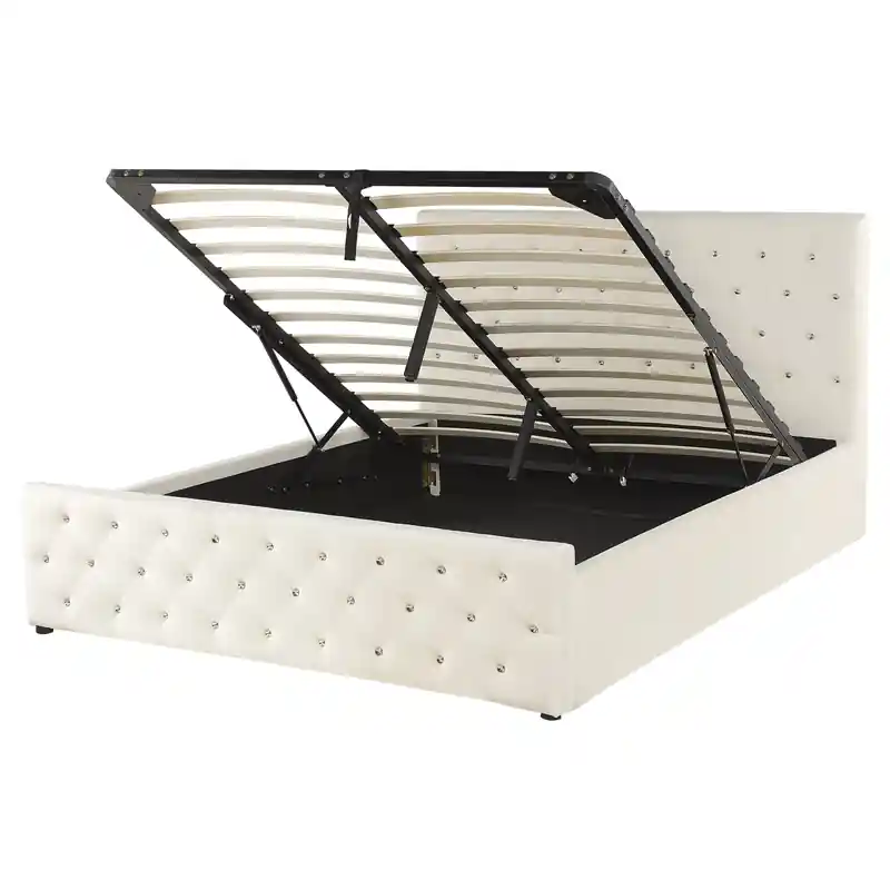 AMIENS - Bed met opbergruimte - Lichtbeige - 160 x 200 cm - Fluweel Limited Edition