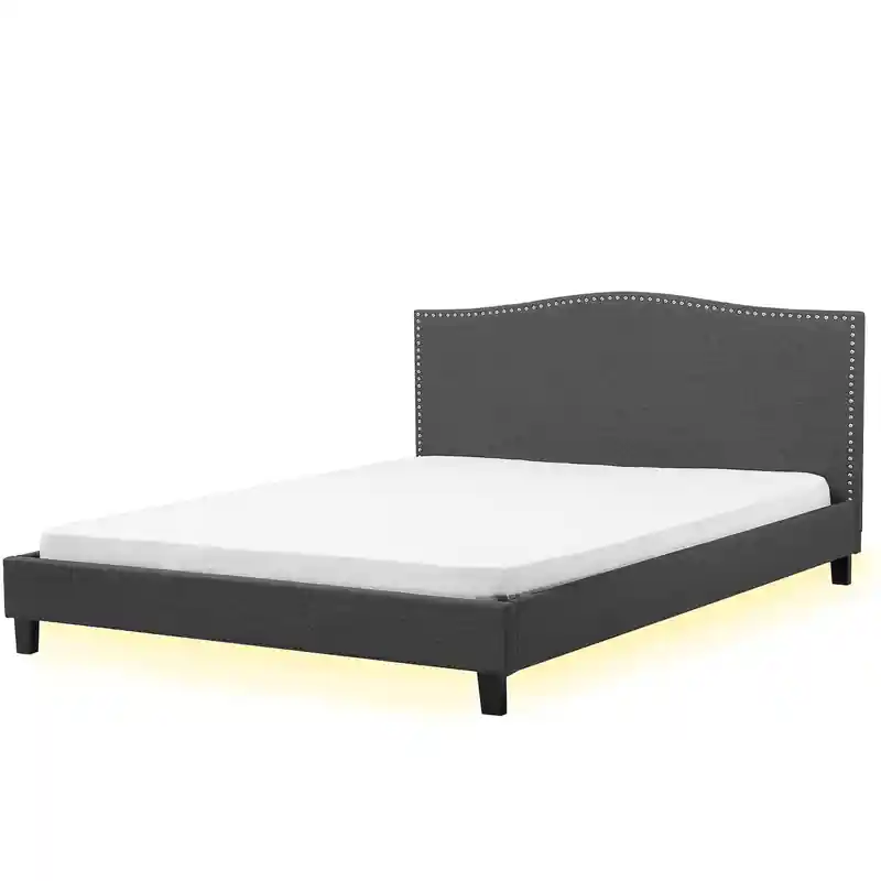 Speciale Aanbieding MONTPELLIER  - Tweepersoonsbed LED - Grijs - 180 x 200 cm - Polyester