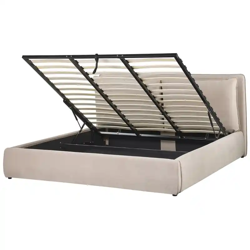 BAJONNA - Bed met opbergruimte - Beige - 180 x 200 cm - Fluweel Actieprijs