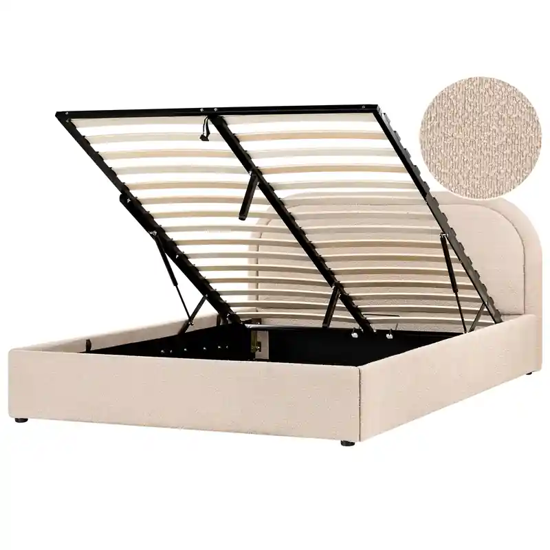 Authentiek QUILLIEN - Bed met opbergruimte - Beige - 160 x 200 cm - Bouclé