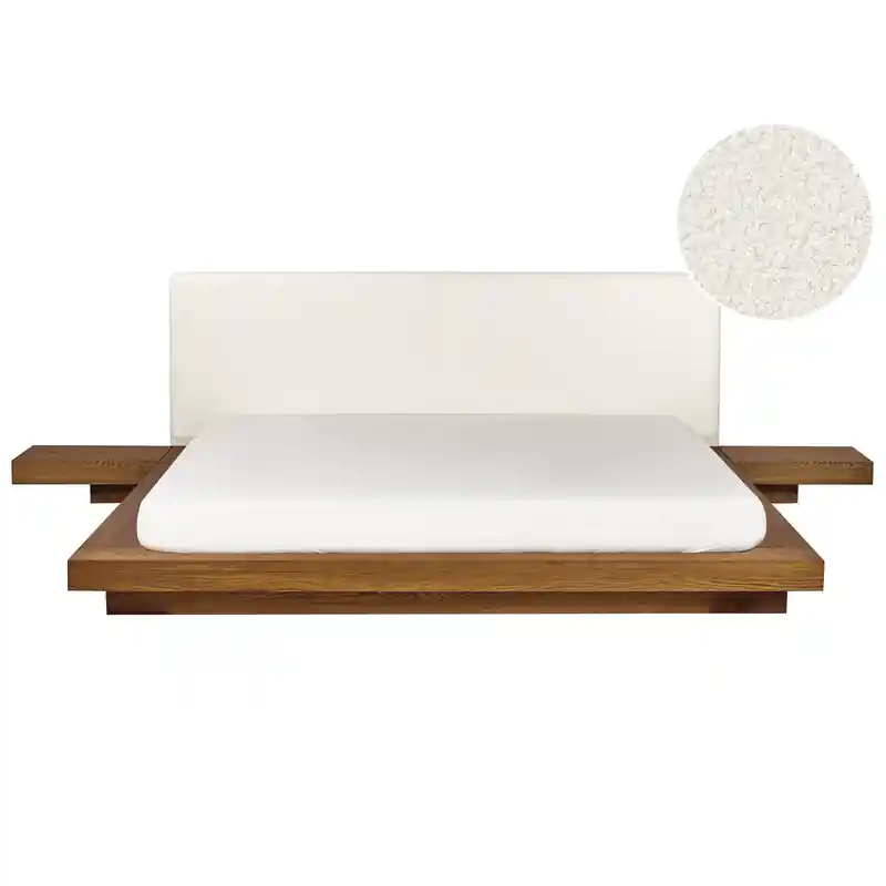 ZEN - Tweepersoonsbed - Lichthout - 180 x 200 cm - Bouclé Flitsaanbieding