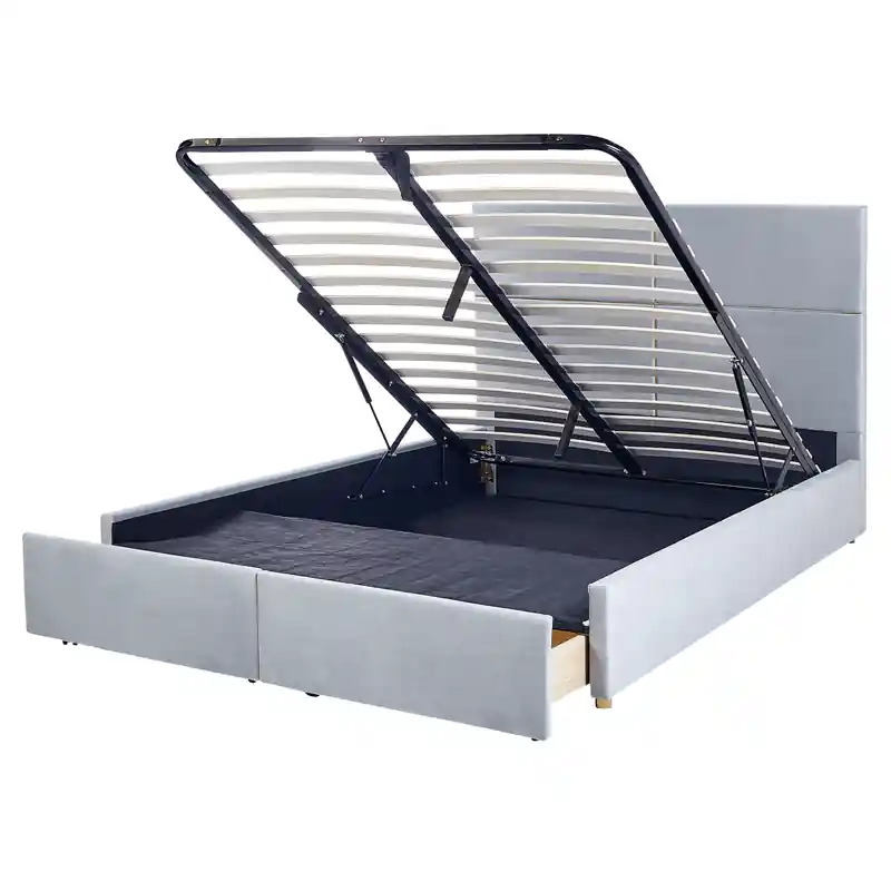 Voordeelprijs VERNOYES - Bed met opbergruimte - Lichtgrijs - 160 x 200 cm - Fluweel