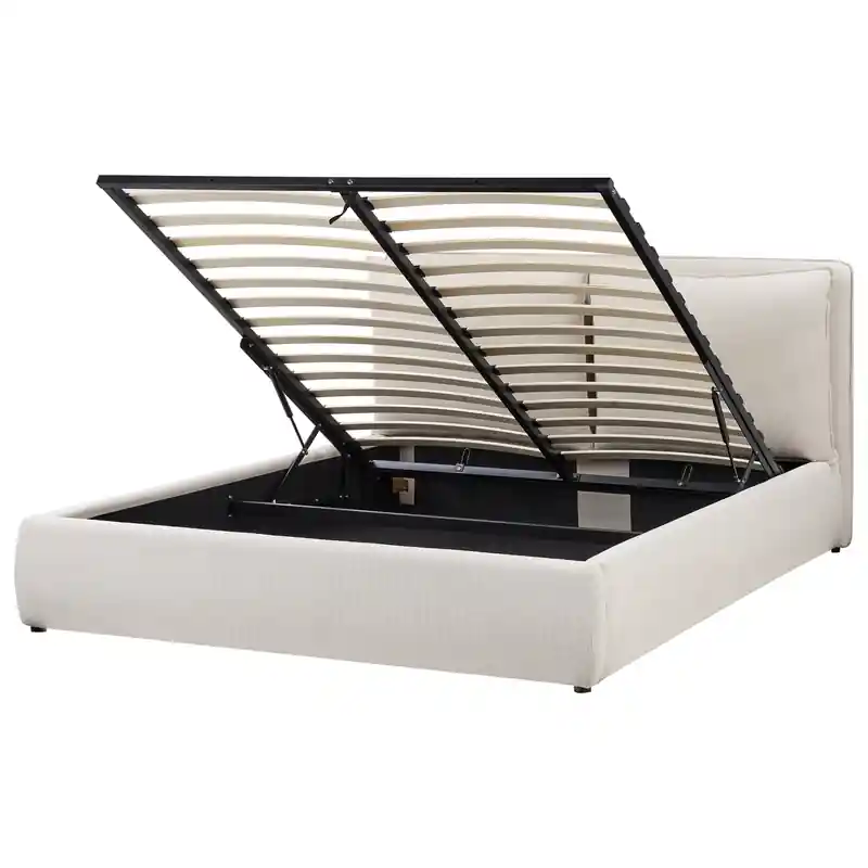 BAJONNA - Bed met opbergruimte - Beige - 160 x 200 cm - Polyester Geld-Terug-Garantie