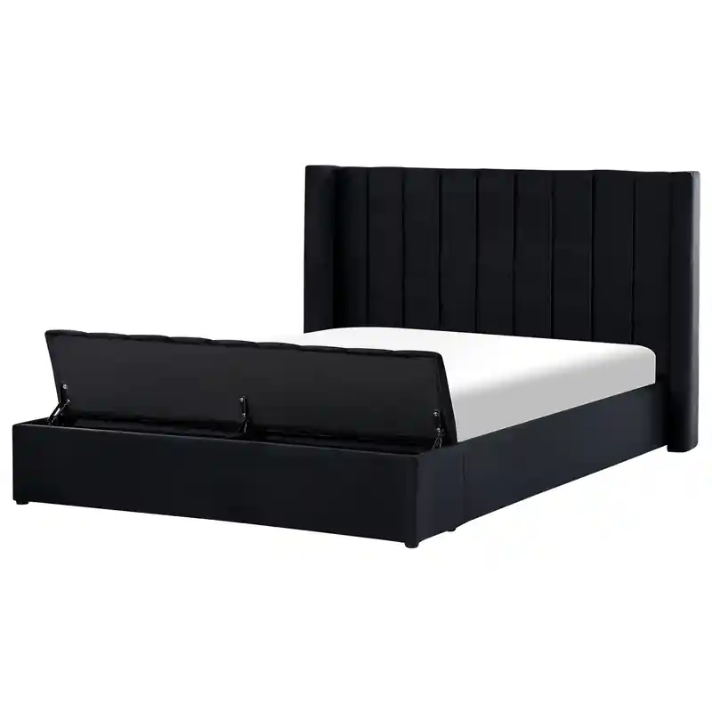 Actieprijs NOYERS - Waterbed met opbergruimte - Zwart - 180 x 200 cm - Fluweel