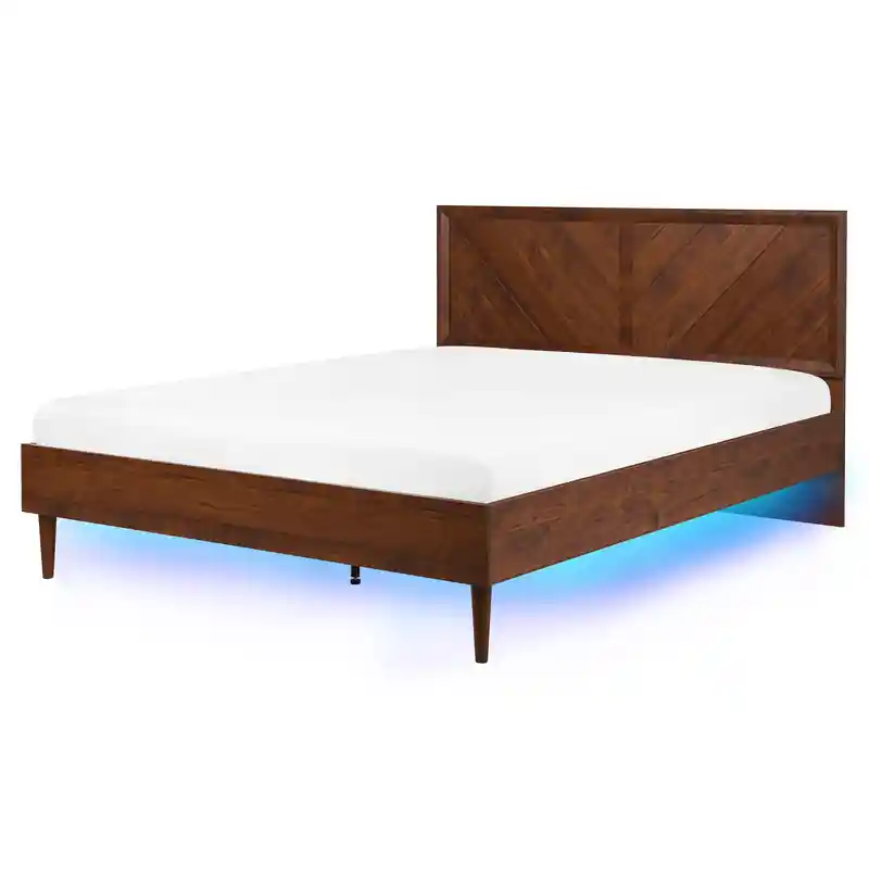 Voordeelprijs MIALET - Bed LED - Donkere houtkleur - 160 x 200 cm - Vezelplaat