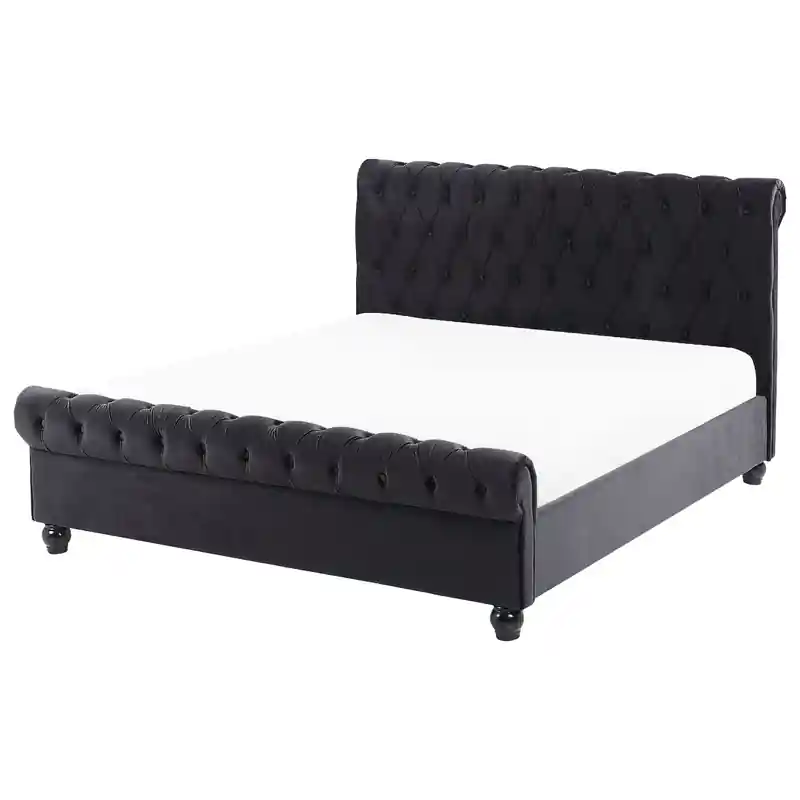 AVALLON - Tweepersoonsbed - Zwart - 140 x 200 cm - Fluweel Luxe