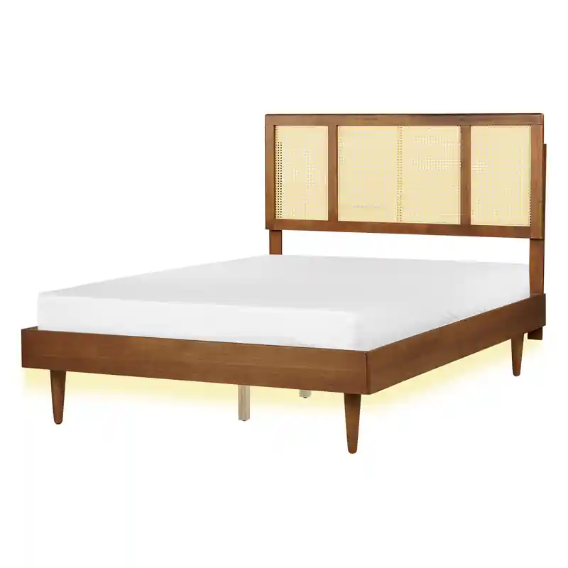 AURAY - Tweepersoonsbed LED - Lichthout - 140 x 200 cm - Rubberhout Hete Deal