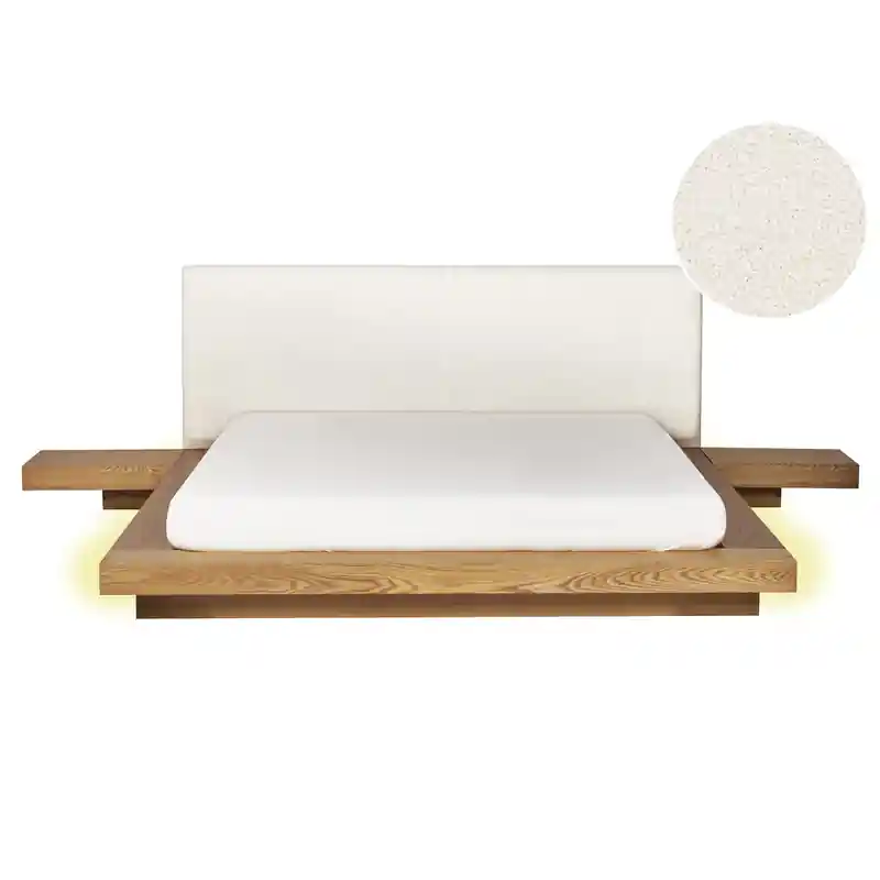 Ambachtelijk ZEN - Tweepersoonsbed met LED - Lichthout - 160 x 200 cm - Bouclé