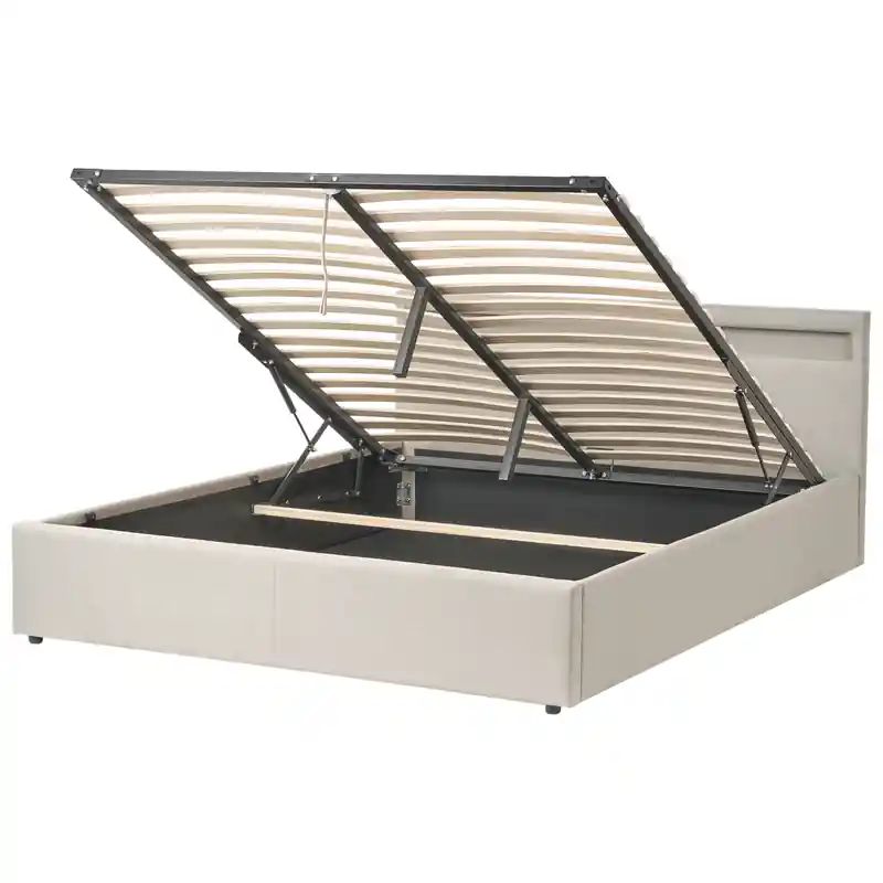 ARMELLE - Bed met opbergruimte - Beige - 160 x 200 cm - Polyester Aanbieding