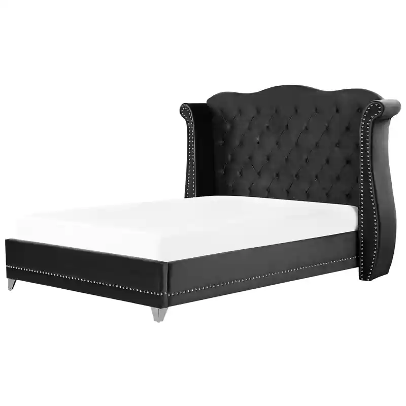 AYETTE  - Tweepersoonsbed - Zwart - 180 x 200 cm - Fluweel Fabrieksprijs