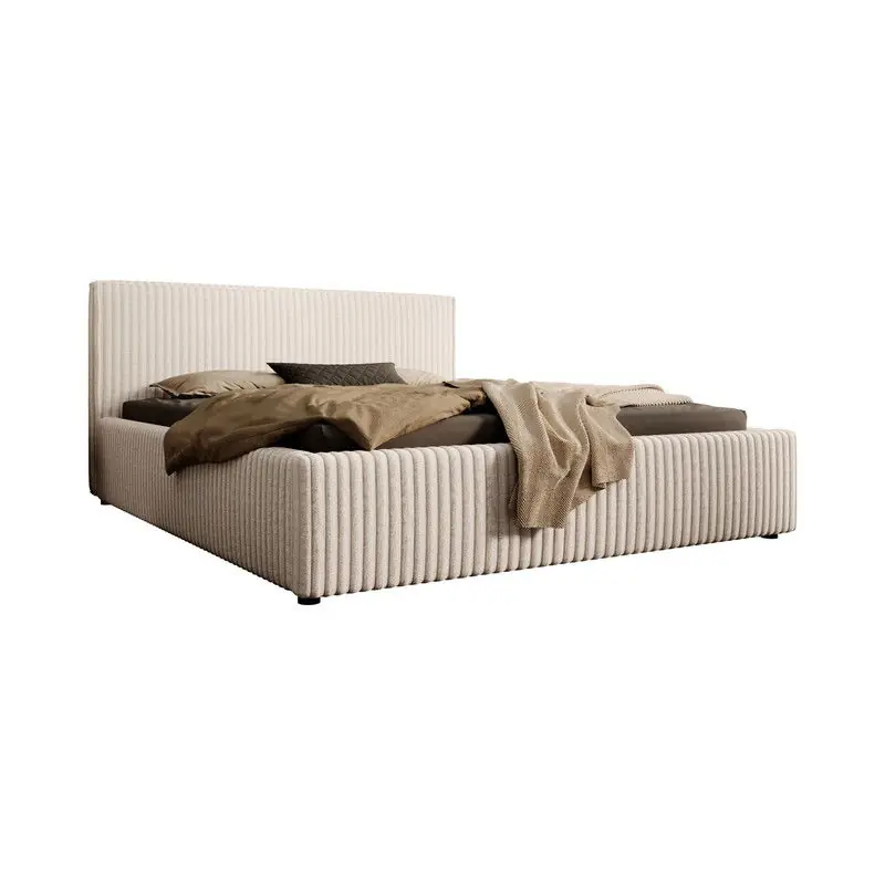 Lage Kosten Meubella - Tweepersoonsbed Infinity - Beige - Fluffy ribstof - 160x200 cm