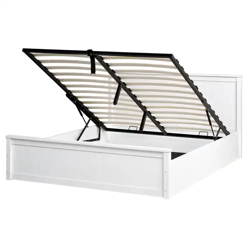 Aanbieding LAMBRES - Bed met opbergruimte - Wit - 160 x 200 cm - Dennenhout