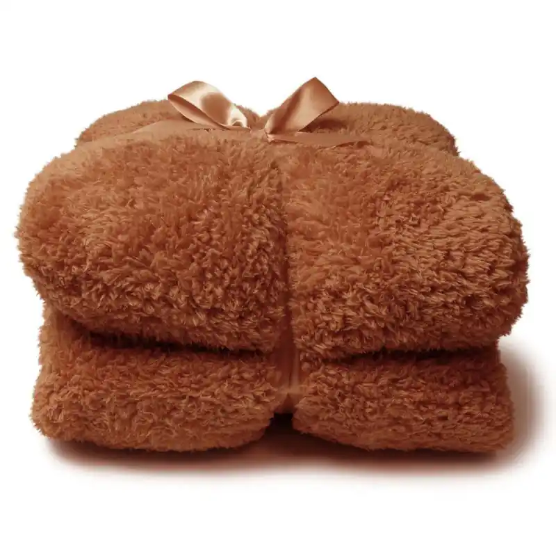Weekendaanbieding Plaid teddy l200b150 cm leerbruin.