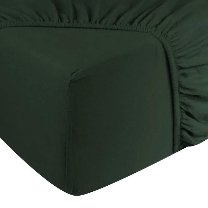 DoubleDry Jersey Stretch Hoeslaken - 100% Katoen - Tweepersoons 180x200 cm - 25cm Matrasdikte - Rondom Elastiek - Donker Groen Ambachtelijk