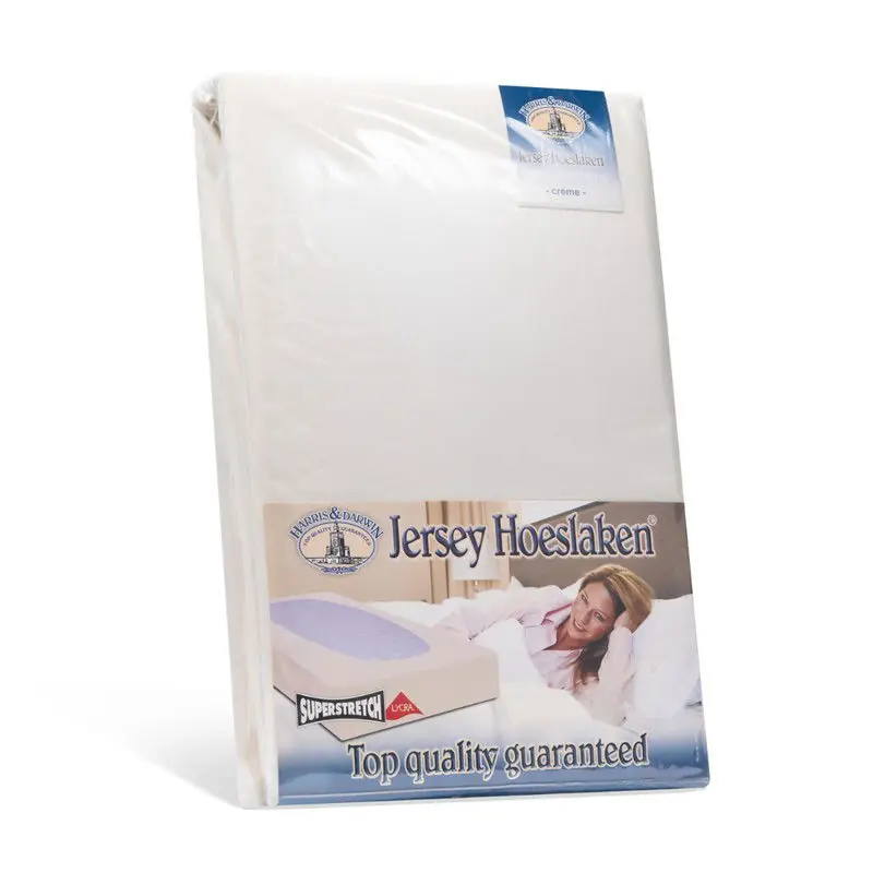Merkproduct H&D Dubbel Jersey Hoeslaken - Creme Tweepersoons 140x200cm - 100% Katoen - Hoge Hoek - Stretch - 100% Katoen