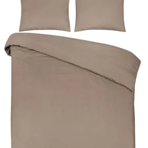 DoubleDry Dekbedovertrek 100% Natuurlijk Katoen - Eenpersoons 140x200/220 cm + 1 Kussensloop - Ademend & Zacht - Nougat Goedkoop