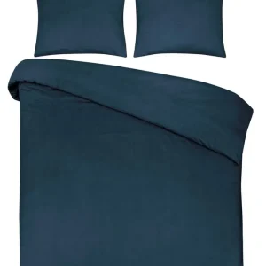 DoubleDry Dekbedovertrek 100% Natuurlijk Katoen - Tweepersoons 200x200/220 cm + 2 Kussenslopen - Ademend & Zacht - Middenblauw Exclusief