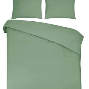 Modern DoubleDry Dekbedovertrek 100% Natuurlijk Katoen - Eenpersoons 140x200/220 cm + 1 Kussensloop - Ademend & Zacht - Oudgroen