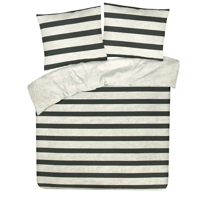 Uitverkoop DoubleDry Dekbedovertrek My Design 100% katoen - Eenpersoons 140x200 cm + 1 Kussensloop - streep zwart grijs