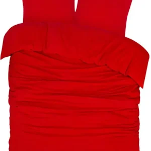 DoubleDry Dekbedovertrek Flanel 100% Zacht Katoen - Tweepersoons 200x200/220 cm + 2 Kussenslopen - Ademend & Huidvriendelijk - Fel Rood Modern