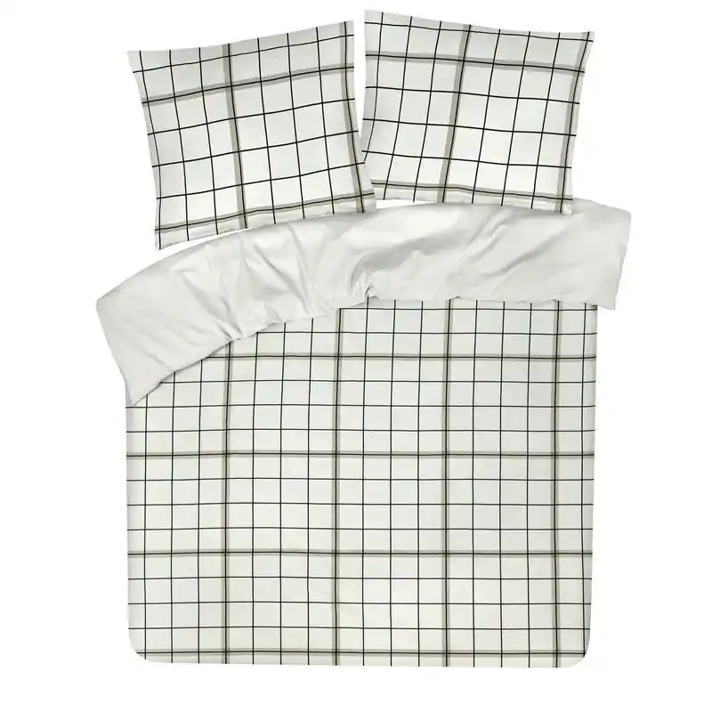 DoubleDry Dekbedovertrek My Design 100% katoen - Eenpersoons 140x200 cm + 1 Kussensloop - ruit wit zwart Speciale Aanbieding