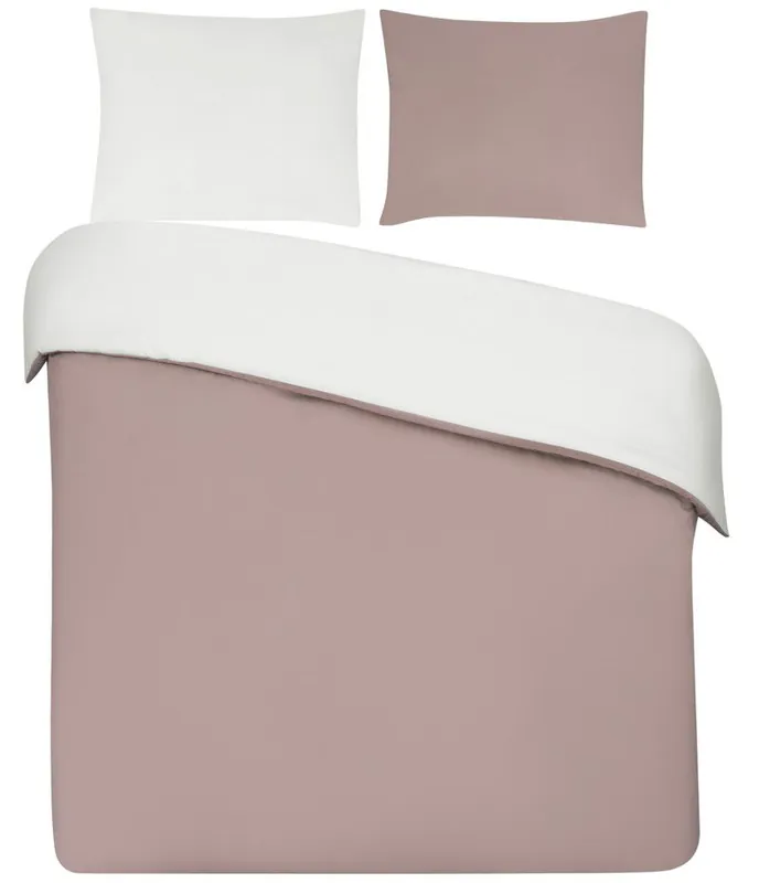 Betrouwbaar DoubleDry Dekbedovertrek 100% Percal Katoen - Eenpersoons 140x200/220 cm + 1 Kussensloop - Zacht, Ademend en Huidvriendelijk - Roze/Wit