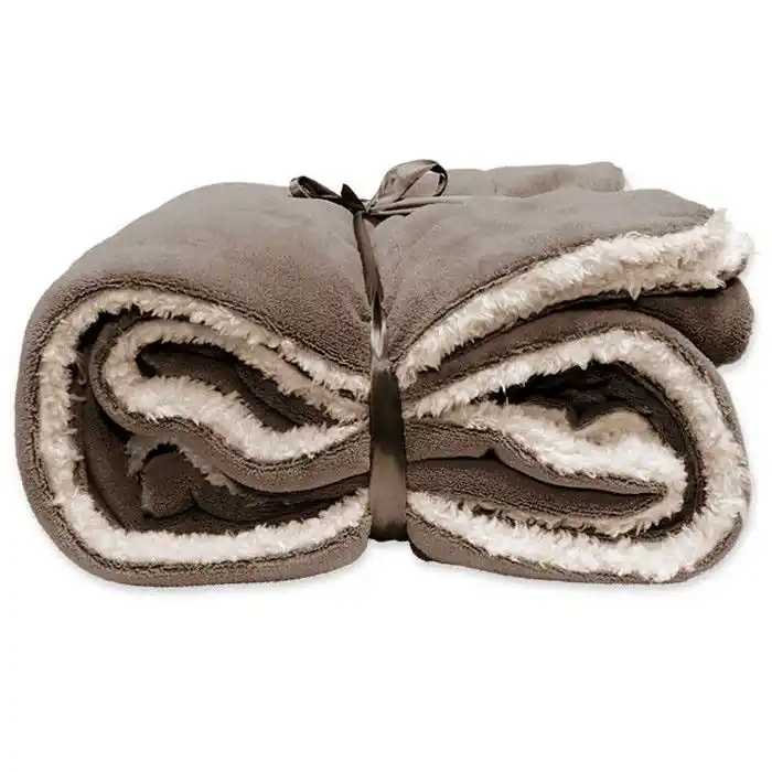 Unique Living | Lars coral fleece/suede plaid 150x200cm taupe Betrouwbaar