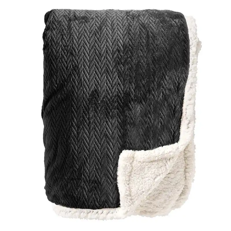 Dutch Decor BOBBY - Plaid 150x200 cm - fleece deken met sherpa voering - Raven - zwart - Dutch Decor Actieprijs