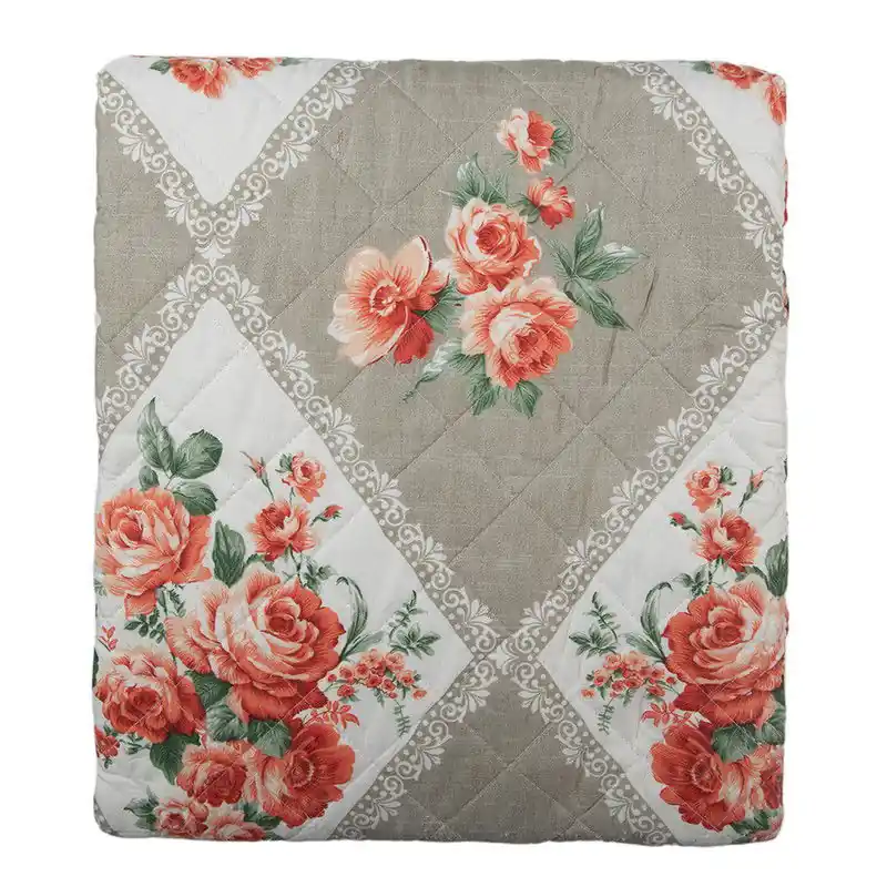 Clayre & Eef Bedsprei 240x260 cm Grijs Roze Katoen Bloemen Goedkoop
