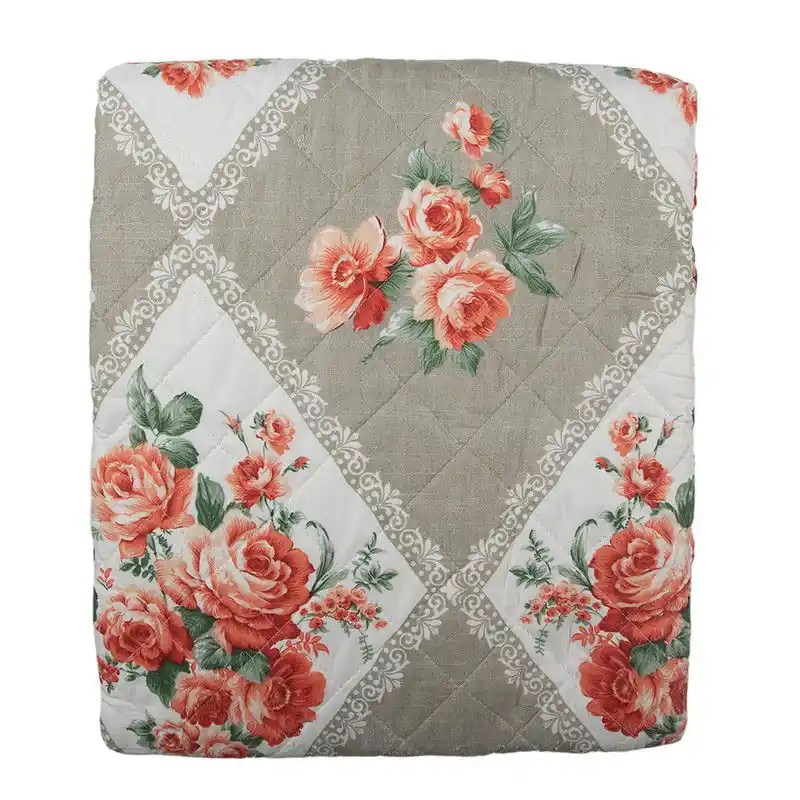 Hete Deal Clayre & Eef Bedsprei 140x220 cm Grijs Roze Katoen Bloemen