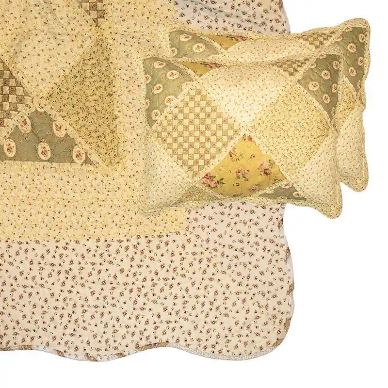 Clayre & Eef Bedsprei 230x250 cm Groen Beige Polyester Geld-Terug-Garantie
