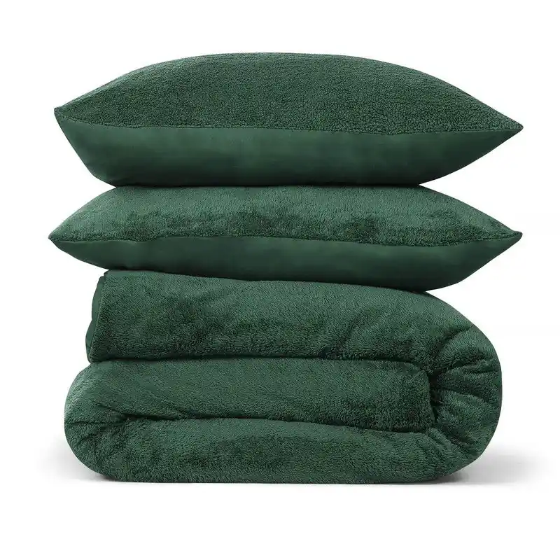 DoubleDry Dekbedovertrek Teddy Fleece - Lits Jumeaux 240x220 cm + 2 Kussenslopen - Zacht & Huidvriendelijk - Groen Koopje