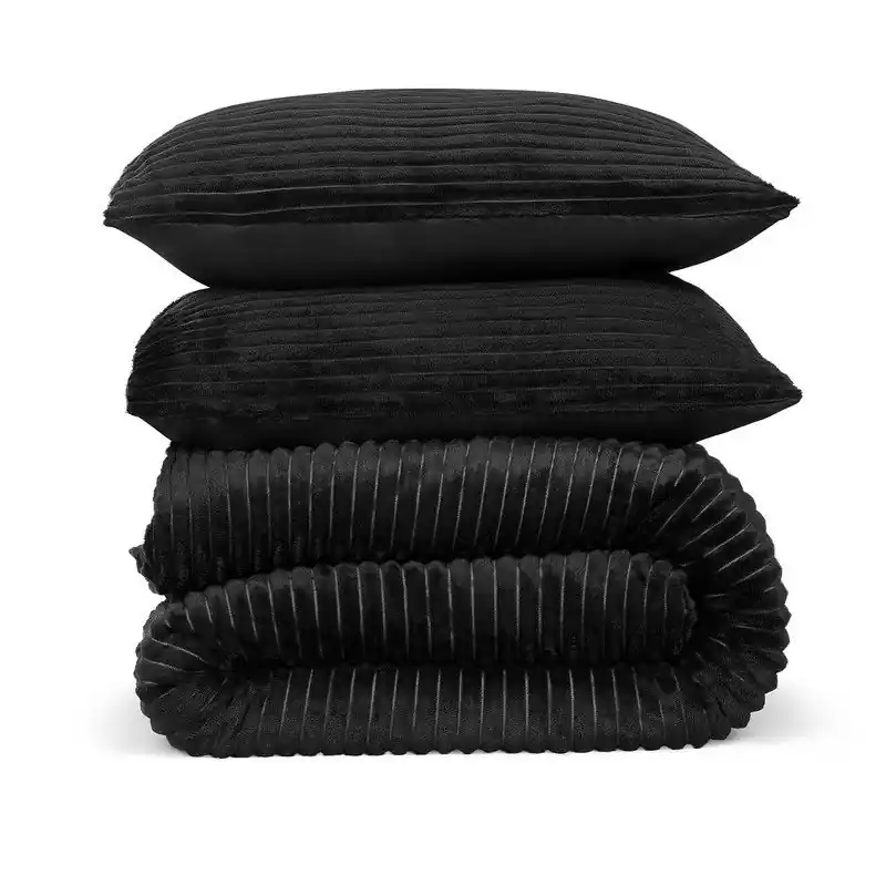 In De Mode DoubleDry Dekbedovertrek Rib Flanel - Tweepersoons 200x220 cm + 2 Kussenslopen - Zacht & Huidvriendelijk - Zwart