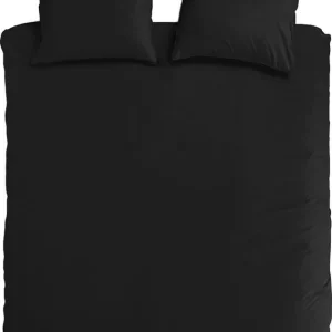 DoubleDry Dekbedovertrek 100% Percal Katoen - Eenpersoons 140x200/220 cm + 1 Kussensloop - Zacht, Ademend en Huidvriendelijk - Zwart Luxe