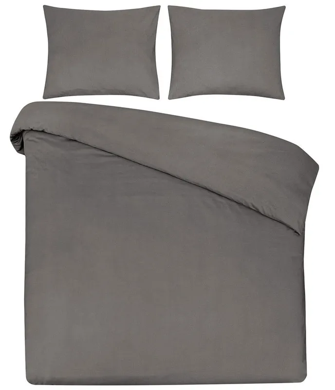 DoubleDry Dekbedovertrek 100% Natuurlijk Katoen - Eenpersoons 140x200/220 cm + 1 Kussensloop - Ademend & Zacht - Grijs Nieuw Model