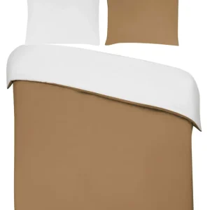 Betaalbaar DoubleDry Dekbedovertrek 100% Percal Katoen - Eenpersoons 140x200/220 cm + 1 Kussensloop - Zacht, Ademend en Huidvriendelijk - Camel/Wit