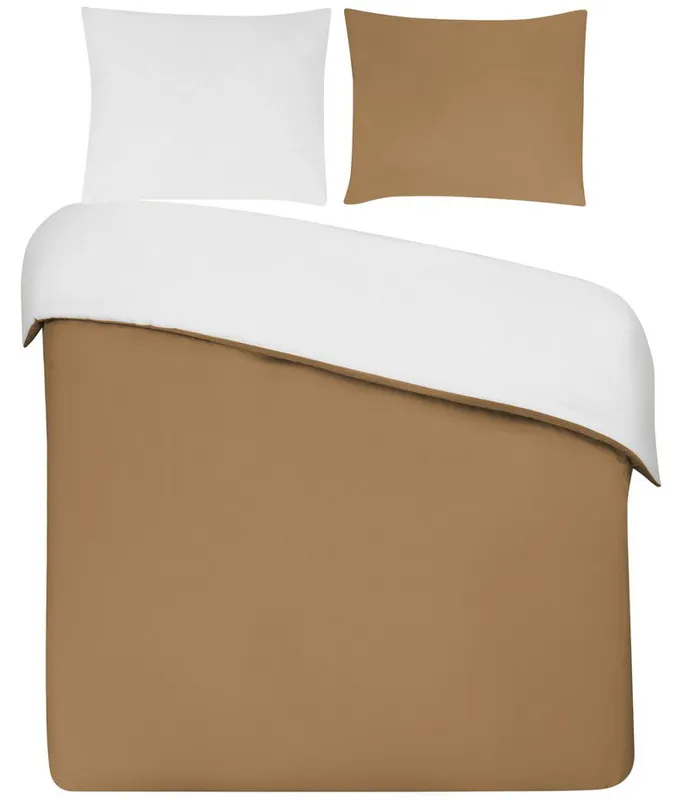 Betaalbaar DoubleDry Dekbedovertrek 100% Percal Katoen - Eenpersoons 140x200/220 cm + 1 Kussensloop - Zacht, Ademend en Huidvriendelijk - Camel/Wit