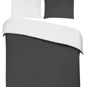DoubleDry Dekbedovertrek 100% Percal Katoen - Eenpersoons 140x200/220 cm + 1 Kussensloop - Zacht, Ademend en Huidvriendelijk - Antraciet/Wit Lage Prijs